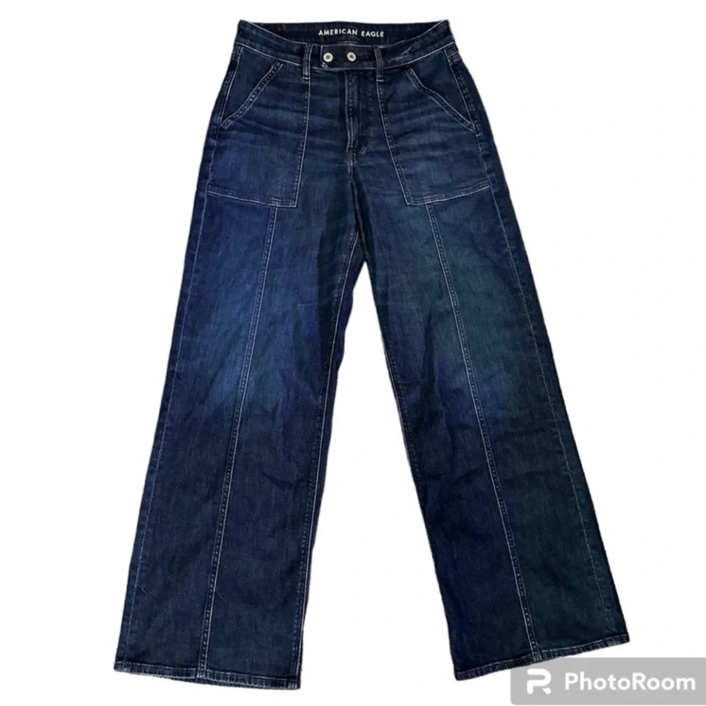 American Eagle Outfitters size 6 blue wash Super high -Rise Baggy wide leg - Picture 4 of 12